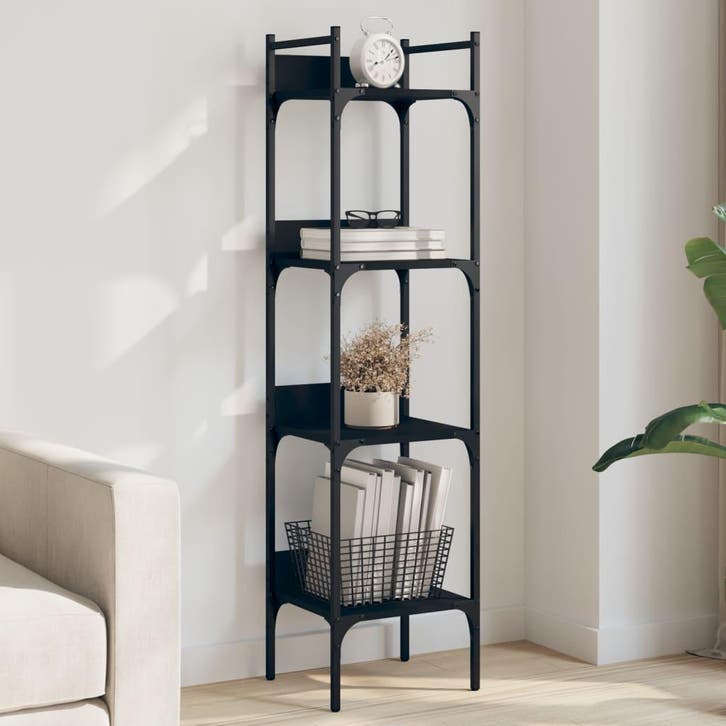 vidaXL Boekenkast 4-laags 35x30x138,5 cm bewerkt hout zwart, Huis en Inrichting, Kasten | Boekenkasten, Nieuw, Verzenden