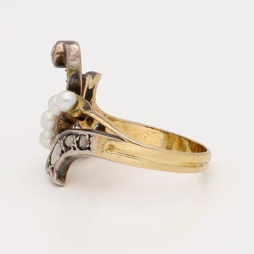 Ring - 18 karaat Geel goud - Parel - Roos diamant, Nieuw