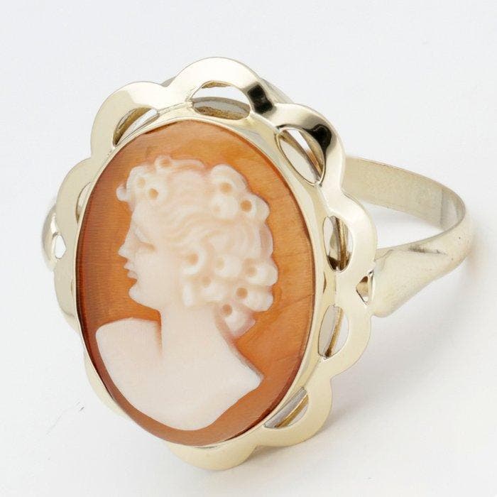 Bague - 14 carats Or jaune - Camee, Handtassen en Accessoires, Ringen