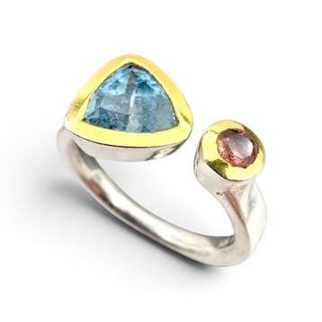 Zonder minimumprijs - Ring Zilver - Topaas, turmalijn, Nieuw
