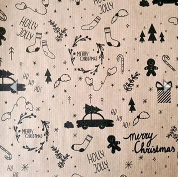 2m Kraft cadeaupapier kerst (Cadeaupapier 2M, Inpakpapier), Diversen, Cadeaupapier, Verzenden, Nieuw