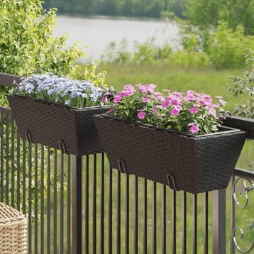 vidaXL Plantenbakken 2 st met haken poly rattan zwart, Verzenden, Nieuw