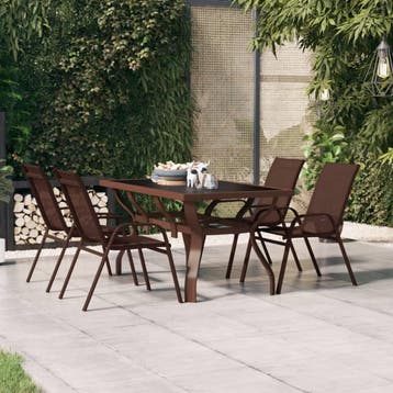 vidaXL Tuintafel 140x70x70 cm staal en glas bruin en zwart, Verzenden, Nieuw