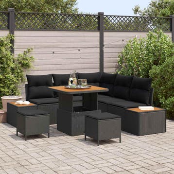 vidaXL Tuinbank Set 8 pcs Zwart Poly Riet en Poedergecoat, Tuin en Terras, Verzenden, Nieuw