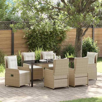 vidaXL Tuin Eettafel Set 7 st Beige en Lichtgrijs poly, Verzenden