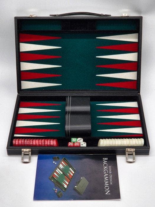 Speeltafel - Leder-Design Backgammon – Reisspel in, Antiquités & Art, Curiosités & Brocante