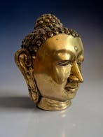 Beeld, Buddha Head Sculpture - 25 cm - Messing - 1960
