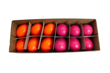 Kippeneieren fuchsia / oranje 12 stuks leeggeblazen voor