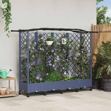 vidaXL Verhoogd Bed met Trellis en Dak Grijs 203,5 x 40 x, Verzenden