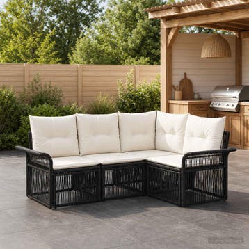 vidaXL Tuinbank Set 4 st Zwart poly rattan, Verzenden, Nieuw