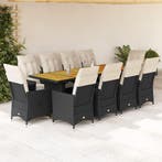 vidaXL 11-delige Bistroset met kussens poly rattan zwart, Verzenden