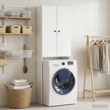 vidaXL Toiletkast BREDA Wit 66 x 25,5 x 190 cm Bewerkt hout, Verzenden, Nieuw