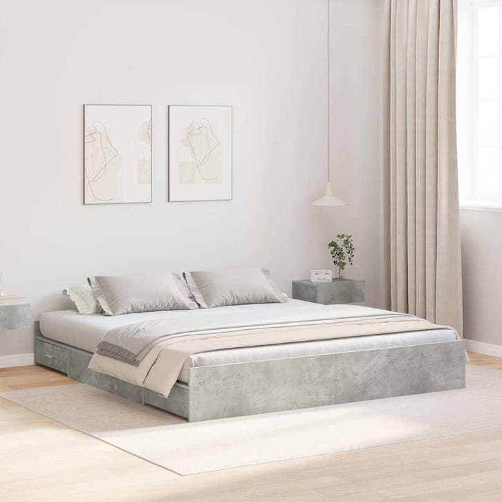 vidaXL Opbergbedframe met lade Beton Grijs 200 x 200 cm, Huis en Inrichting, Slaapkamer | Bedden, Nieuw, Verzenden