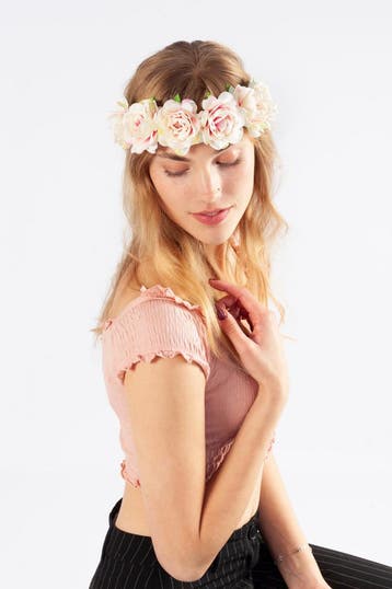 KIMU® Bloemenkrans Haar Rozenkrans Wit Lichtroze Roze Bloeme, Ophalen of Verzenden