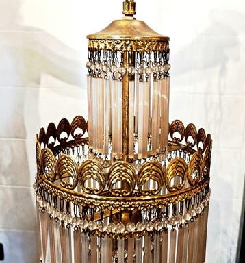 Stile Hollywood Regency, lampadario a cascata/frange - Lampe