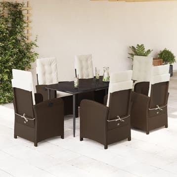 vidaXL 7-delige Tuinset met kussens poly rattan bruin, Verzenden, Nieuw, Tuinset