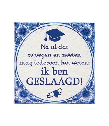 Delftsblauw Tegel Geslaagd School 15cm, Maison & Meubles, Verzenden