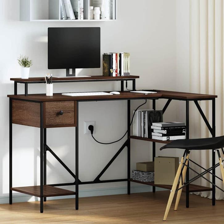 vidaXL Bureau Bruin Eiken Bewerkt hout 120 x 79 x 86,5 cm, Huis en Inrichting, Bureaus, Nieuw, Verzenden