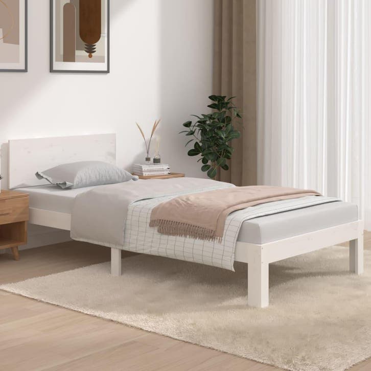 vidaXL Bedframe massief hout wit 90x190 cm, Maison & Meubles, Chambre à coucher | Lits, Envoi