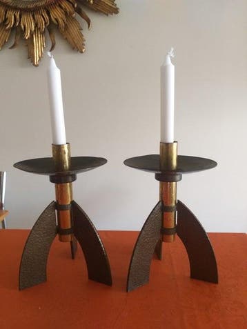 Kandelaber (2) - Brons, Messing - Modernistische kandelaren