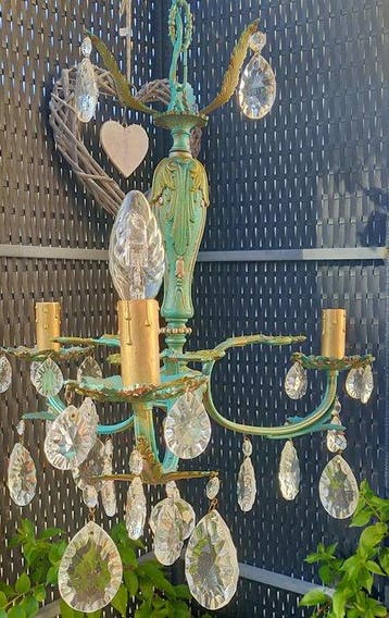 Lustre - Laiton - Avec des gouttes de cristal
