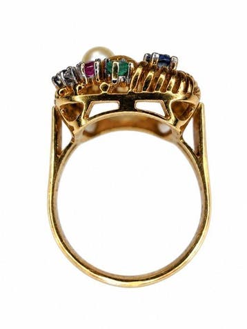 Ring - 18 karaat Geel goud - 1.15ct. tw. Parel - Robijn -, Nieuw