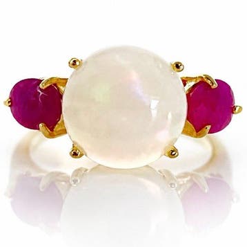 925 zilver verguld - robijn - opaal - Ring