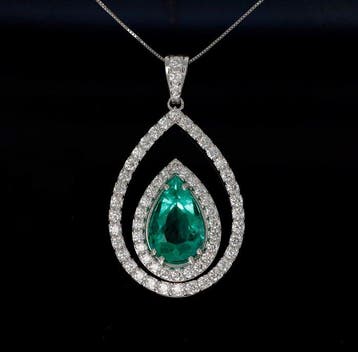 Collier avec pendentif - 18 carats Or blanc - 2.59ct. tw., Handtassen en Accessoires, Antieke sieraden