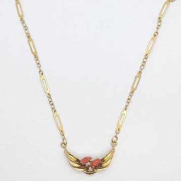 Halsketting - 18 karaat Geel goud - 0.16ct. tw. Koraal, Handtassen en Accessoires, Kettingen, Nieuw