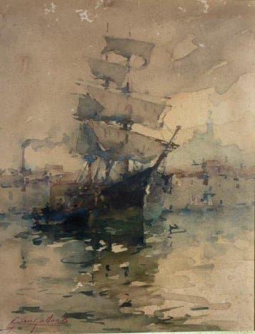 Gilbert Galland 1870-1950 - Voilier dans le Vieux Port de