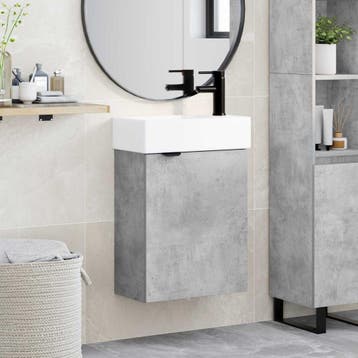 vidaXL Badkamermeubel met kraan Betongrijs 45,5 x 22,5 x 84, Verzenden