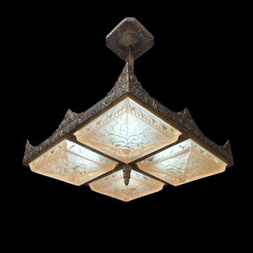 Muller Frères - Plafondlamp - Glas, Brons, Metaal
