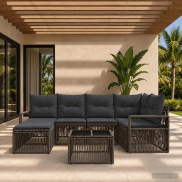 vidaXL Tuinbank Set 7 st Grijs poly rattan, Verzenden, Nieuw