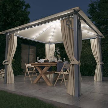 vidaXL Prieel met gordijn en LED-lichtslinger 3x3 m, Tuin en Terras, Verzenden, Nieuw