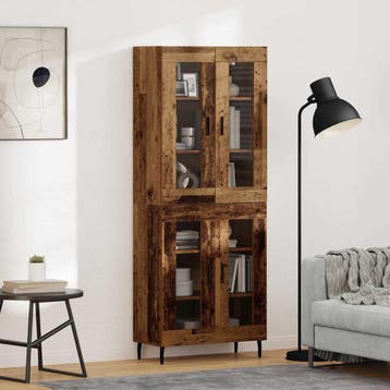 vidaXL Highboard 2 pcs Oudhout Gefabriceerd Hout en Glas, Verzenden