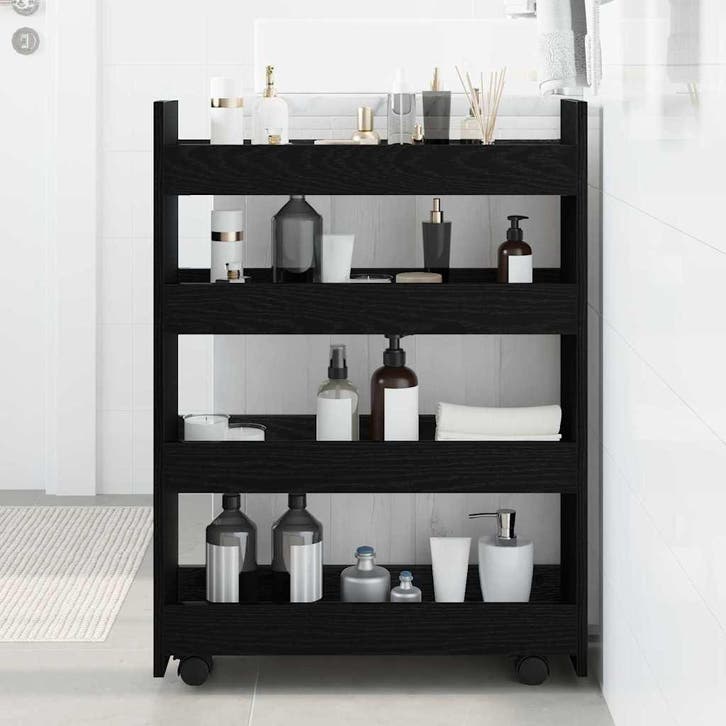 vidaXL Smalle Opslag Trolley Zwart Eiken 60 x 20 x 82 cm, Maison & Meubles, Cuisine | Ustensiles de cuisine, Envoi
