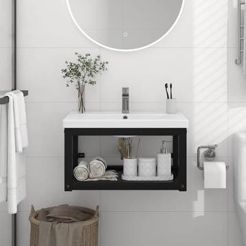 vidaXL Wastafelframe wandgemonteerd 59x38x31 cm ijzer zwart, Verzenden, Nieuw