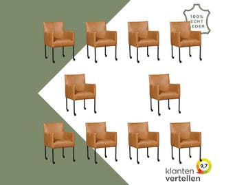 Set van 10 Leren eetkamerstoelen Desire - Granada Sahara, Ophalen of Verzenden, Nieuw, Leer, Eén