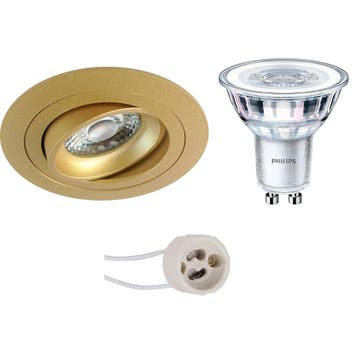 LED Spot Set 5W - Kantelbare Ronde Inbouwspot Mat Goud - Wit, Verzenden, Nieuw