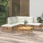 vidaXL 6-delige Loungeset met kussens bamboe crèmewit, Verzenden, Loungeset