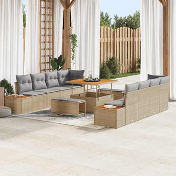 vidaXL Tuinbank Set 11 st 10-Aantal zitplaatsen Beige Poly, Verzenden