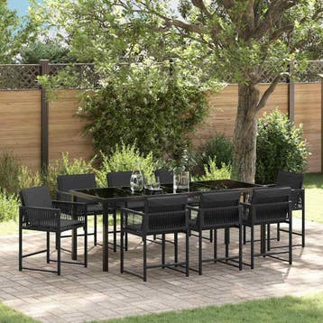 vidaXL Tuin Eettafel Set 9 st Zwart poly rattan, Verzenden, Nieuw