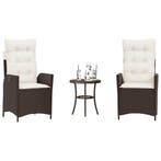 vidaXL 3-delige Bistroset met kussens poly rattan bruin, Verzenden, Nieuw