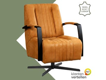 Leren draaifauteuil Galaxy - Kenia Cognac (cognac) -, Huis en Inrichting, Fauteuils, Nieuw, Ophalen of Verzenden, 50 tot 75 cm