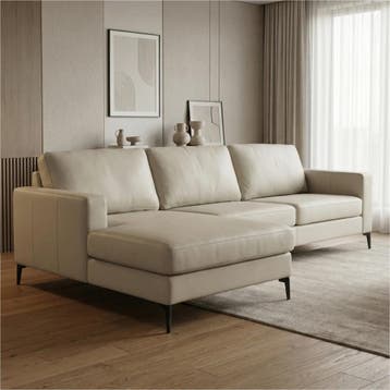 Leren hoekbank Match - 2-zits arm rechts + Longchair arm, Bohemian, Industrieel, Modern, Scandinavisch, Nieuw, Ophalen of Verzenden