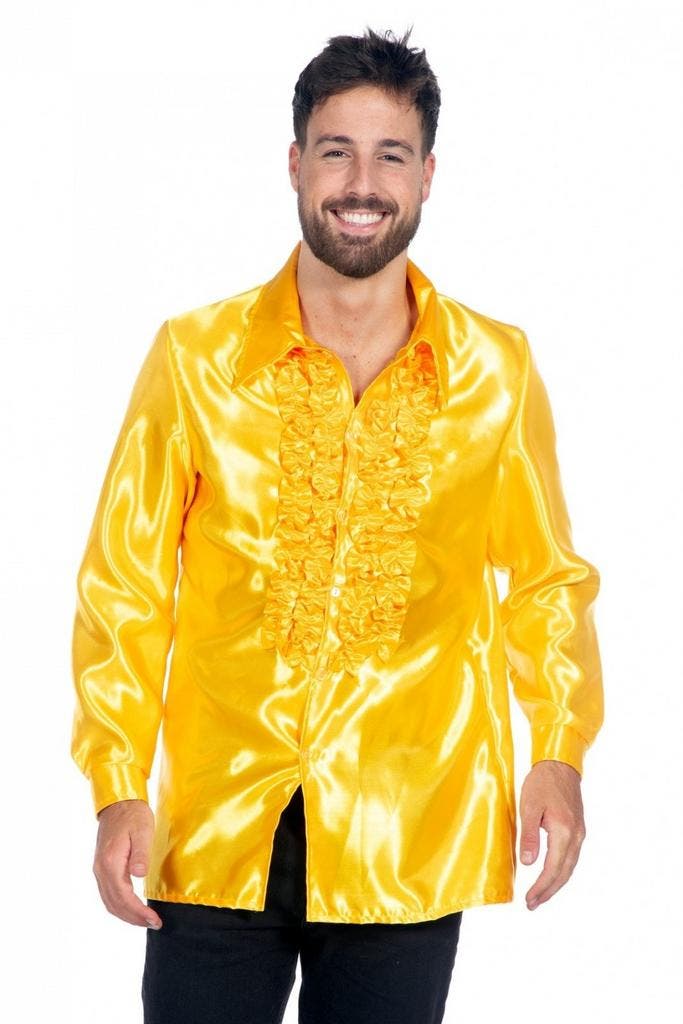 Disco Blouse Ruches Geel, Kleding | Heren, Carnavalskleding en Feestkleding, Nieuw, Verzenden