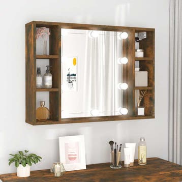 vidaXL Spiegelkast met LED-verlichting 76x15x55 cm gerookt, Huis en Inrichting, Verzenden, Nieuw