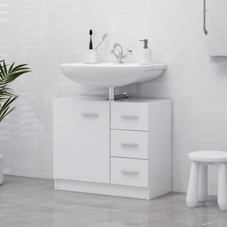 vidaXL Wastafelkast 63x30x54 cm bewerkt hout wit, Maison & Meubles, Salle de bain | Meubles de Salle de bain, Envoi