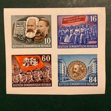 RDA 1953 - Marx : Pièce centrale du bloc 9, combinaisons