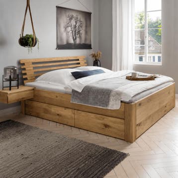 Forestales Norvale Massief Eiken Houten Bed met Lades 55CM -